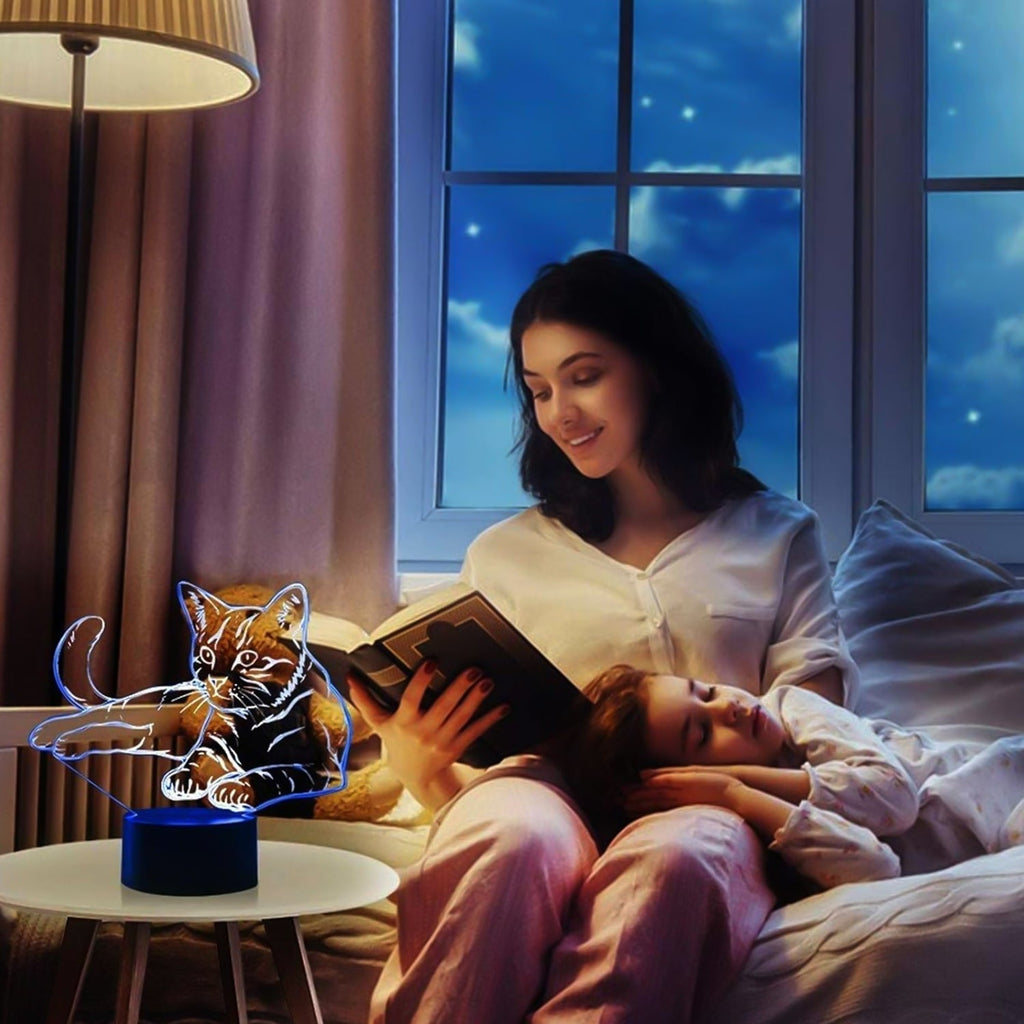 3D Illusion Multicolor Changing LED Night Lamp with Cat Design
